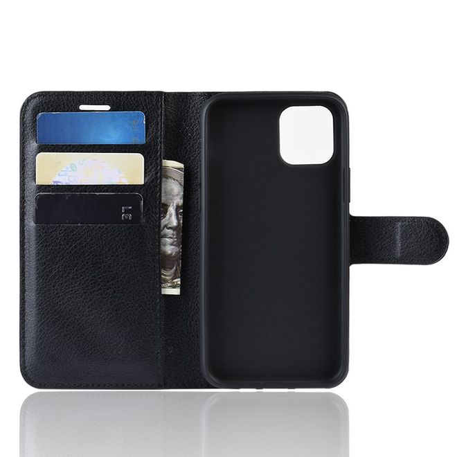 Étui pour iPhone 11 - Collection Litchi Leather Bookcover - Noir