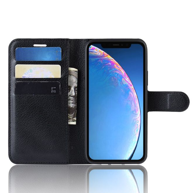 Étui pour iPhone 11 - Collection Litchi Leather Bookcover - Noir