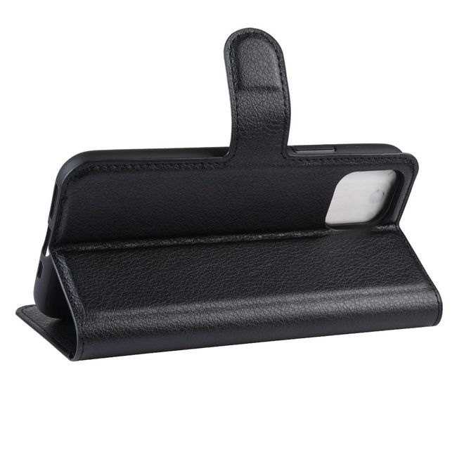 Étui pour iPhone 11 - Collection Litchi Leather Bookcover - Noir
