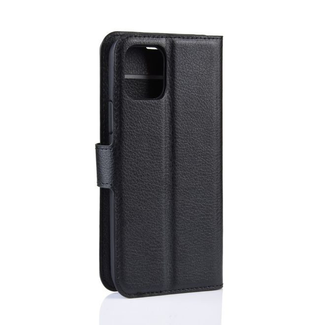 Étui pour iPhone 11 - Collection Litchi Leather Bookcover - Noir