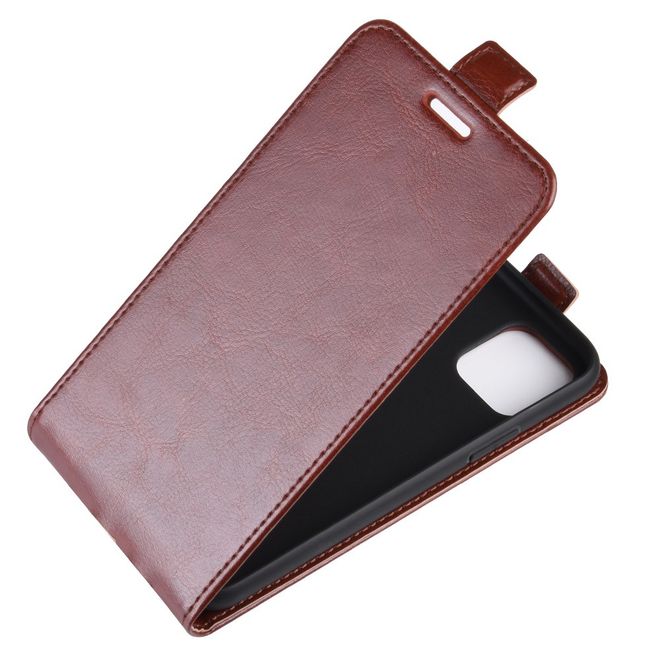 Étui pour iPhone 11 Pro Max - Étui à rabat en cuir Crazy Horse - Format vertical - Marron