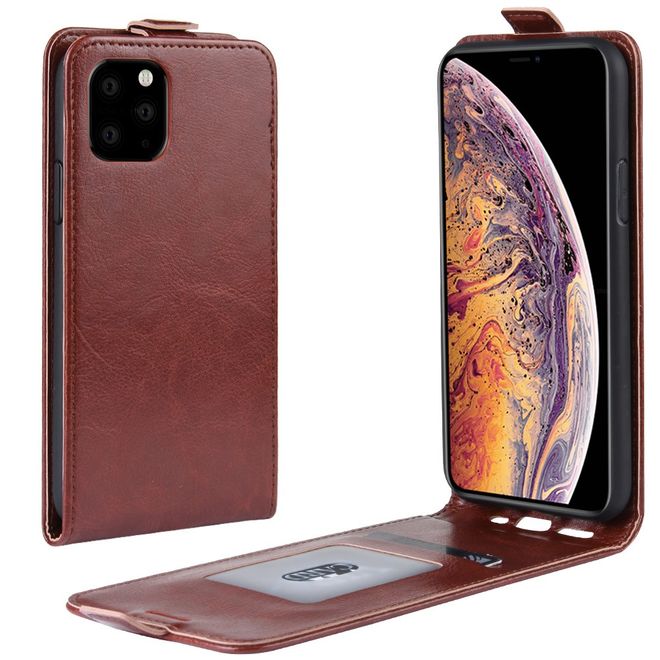 Étui pour iPhone 11 Pro Max - Étui à rabat en cuir Crazy Horse - Format vertical - Marron