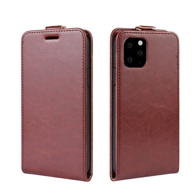 Étui pour iPhone 11 Pro Max - Étui à rabat en cuir Crazy Horse - Format vertical - Marron