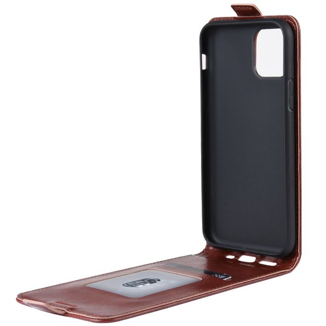 Étui pour iPhone 11 Pro Max - Étui à rabat en cuir Crazy Horse - Format vertical - Marron