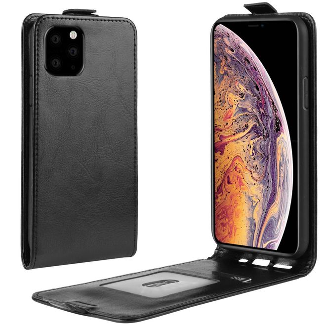 Étui pour iPhone 11 Pro Max - Étui à rabat en cuir Crazy Horse - Format vertical - Noir