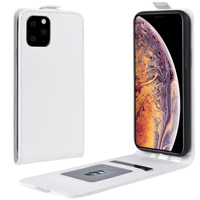 Étui pour iPhone 11 Pro Max - Étui à rabat en cuir Crazy Horse - Format vertical - Blanc