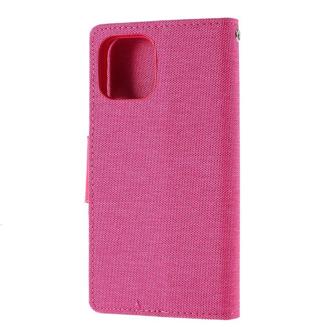 Goospery - iPhone 11 Pro Max Hülle - Leder/Stoff Case - Canvas Diary Series - pink