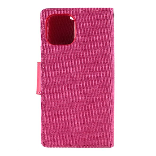 Goospery - iPhone 11 Pro Max Hülle - Leder/Stoff Case - Canvas Diary Series - pink