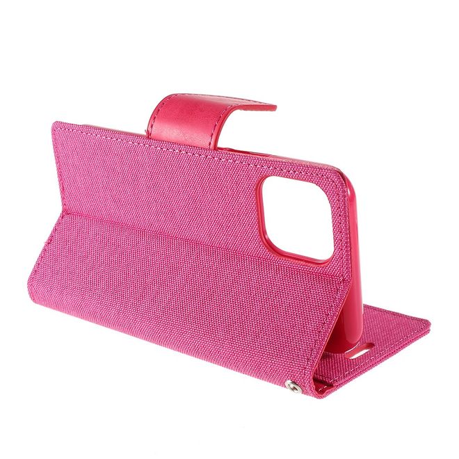 Goospery - iPhone 11 Pro Max Hülle - Leder/Stoff Case - Canvas Diary Series - pink