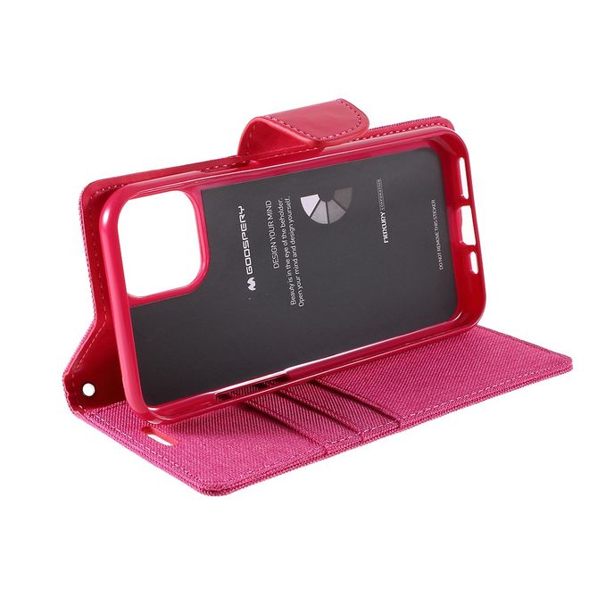 Goospery - iPhone 11 Pro Max Hülle - Leder/Stoff Case - Canvas Diary Series - pink