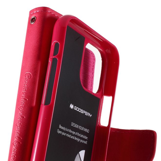 Goospery - iPhone 11 Pro Max Hülle - Leder/Stoff Case - Canvas Diary Series - pink