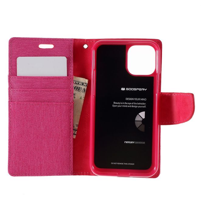 Goospery - iPhone 11 Pro Max Hülle - Leder/Stoff Case - Canvas Diary Series - pink