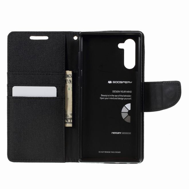 Goospery - Samsung Galaxy Note 10 Hülle - Leder/Stoff Case - Canvas Diary Series - schwarz