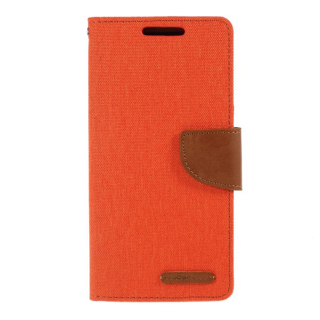 Goospery - Samsung Galaxy Note 10 Hülle - Leder/Stoff Case - Canvas Diary Series - orange/camel