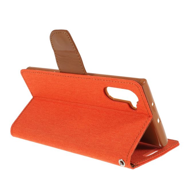 Goospery - Samsung Galaxy Note 10 Hülle - Leder/Stoff Case - Canvas Diary Series - orange/camel