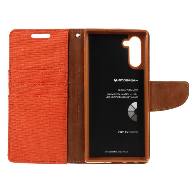 Goospery - Samsung Galaxy Note 10 Hülle - Leder/Stoff Case - Canvas Diary Series - orange/camel