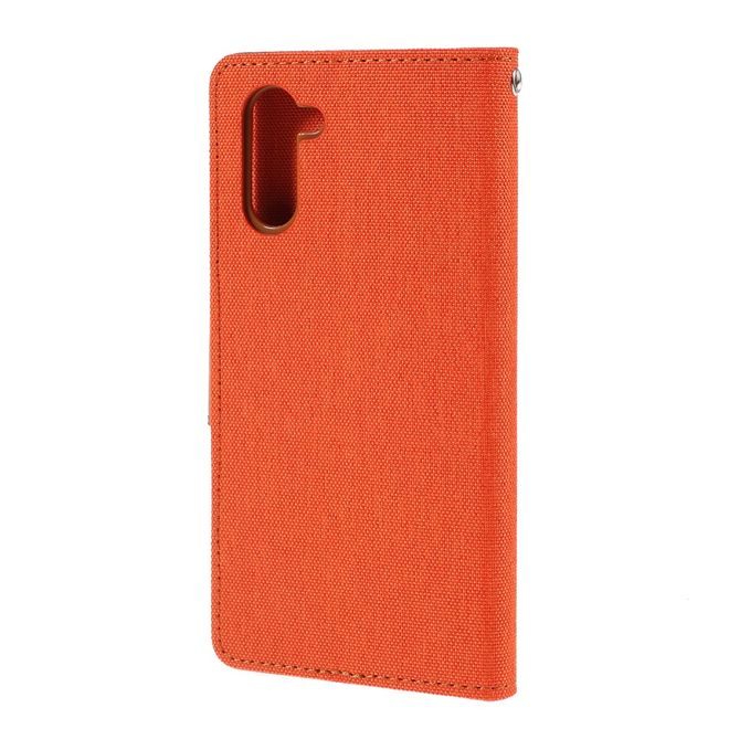 Goospery - Samsung Galaxy Note 10 Hülle - Leder/Stoff Case - Canvas Diary Series - orange/camel