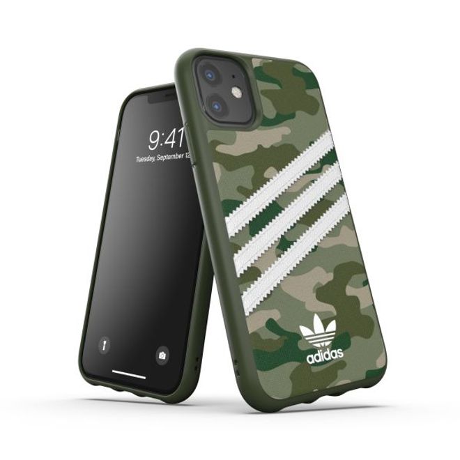 Adidas - iPhone 11 Hülle - Camo Woman Backcover mit Logo und Streifen - grün/weiss