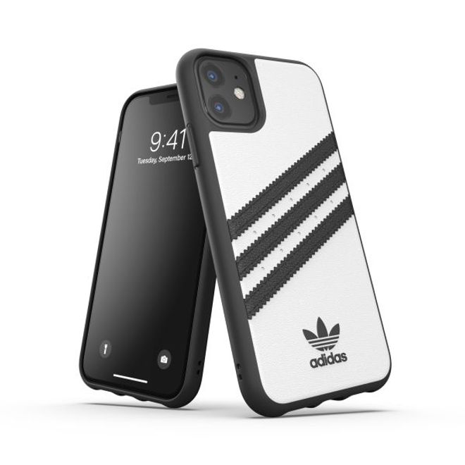 Adidas - iPhone 11 Hülle - PU Backcover mit Logo und Streifen - weiss/schwarz