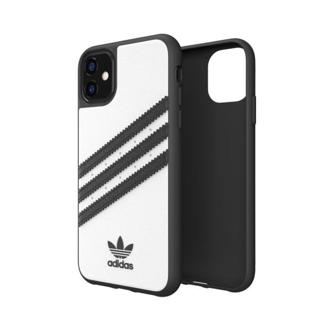 Adidas - iPhone 11 Hülle - PU Backcover mit Logo und Streifen - weiss/schwarz