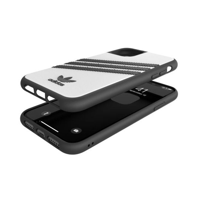 Adidas - iPhone 11 Hülle - PU Backcover mit Logo und Streifen - weiss/schwarz