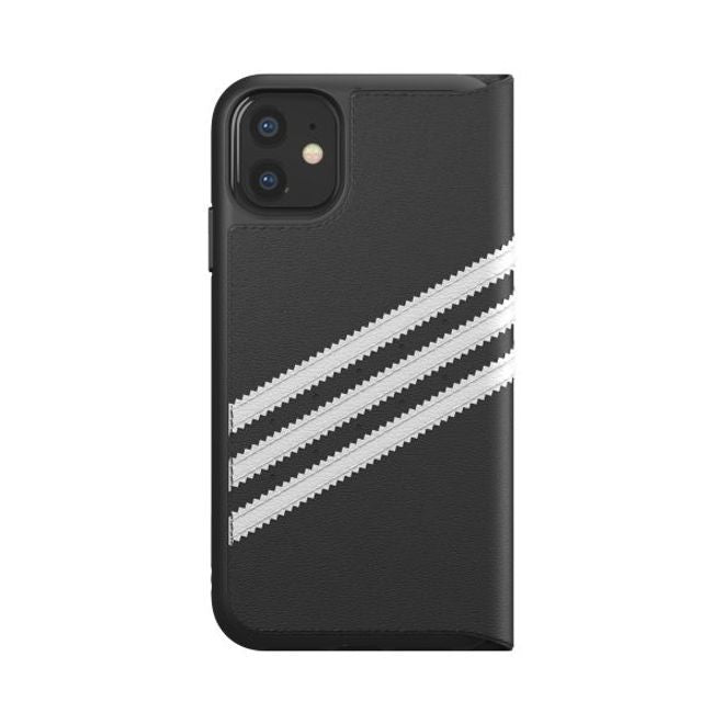 Adidas - iPhone 11 Hülle - PU Bookcover mit Logo und Streifen - schwarz/weiss