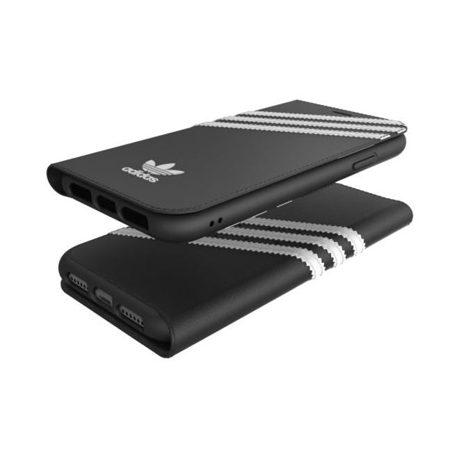 Adidas - iPhone 11 Hülle - PU Bookcover mit Logo und Streifen - schwarz/weiss