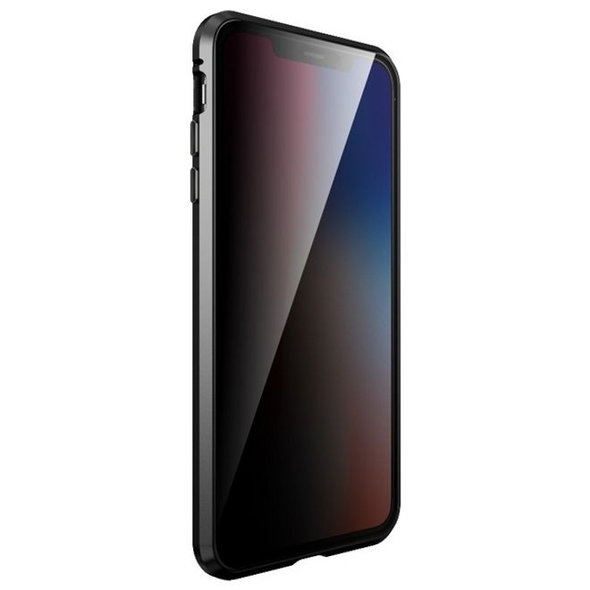 iPhone XS / X - 360 Degree Tempered Glass Aluminum Case with Magnetic Technology - Privacy Glass - Black