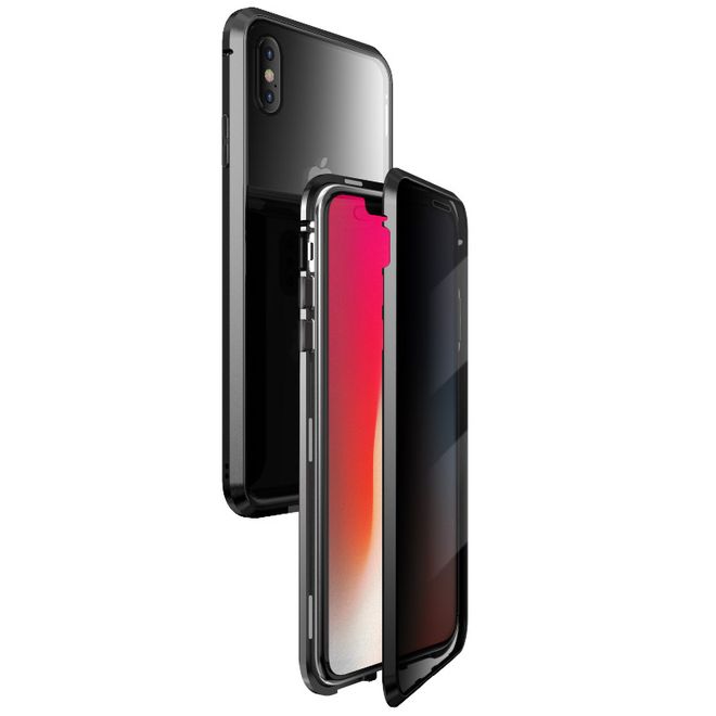 iPhone XS / X - 360 Degree Tempered Glass Aluminum Case with Magnetic Technology - Privacy Glass - Black