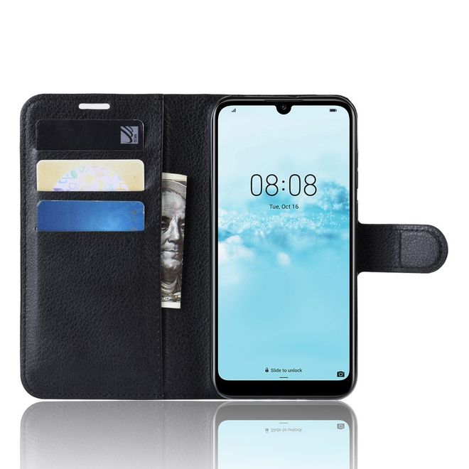 Huawei Y5 (2019) Handy Hülle - Litchi Leder Bookcover Series - schwarz