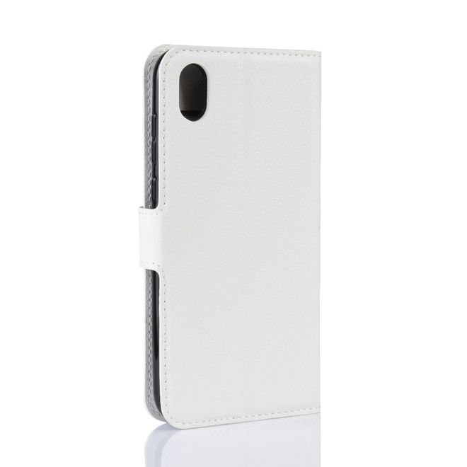 Huawei Y5 (2019) Handy Hülle - Litchi Leder Bookcover Series - weiss