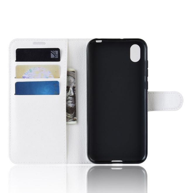 Huawei Y5 (2019) Handy Hülle - Litchi Leder Bookcover Series - weiss
