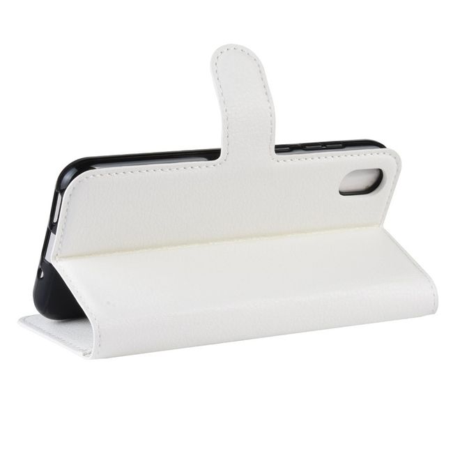 Huawei Y5 (2019) Handy Hülle - Litchi Leder Bookcover Series - weiss