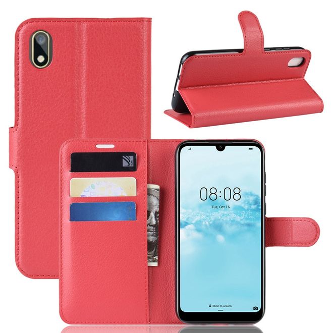 Huawei Y5 (2019) Handy Hülle - Litchi Leder Bookcover Series - rot