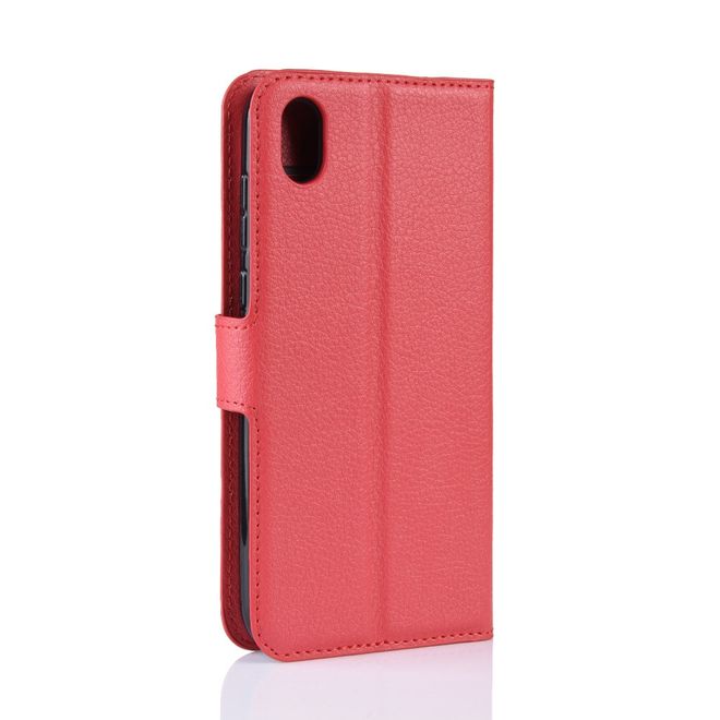Huawei Y5 (2019) Handy Hülle - Litchi Leder Bookcover Series - rot
