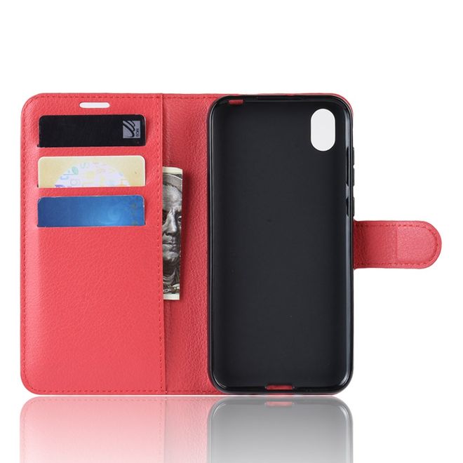 Huawei Y5 (2019) Handy Hülle - Litchi Leder Bookcover Series - rot