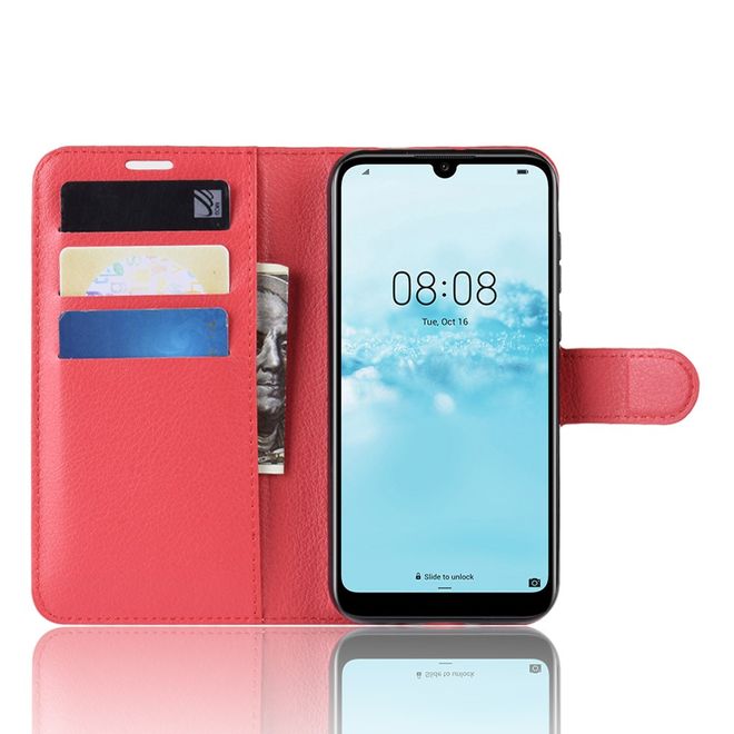 Huawei Y5 (2019) Handy Hülle - Litchi Leder Bookcover Series - rot