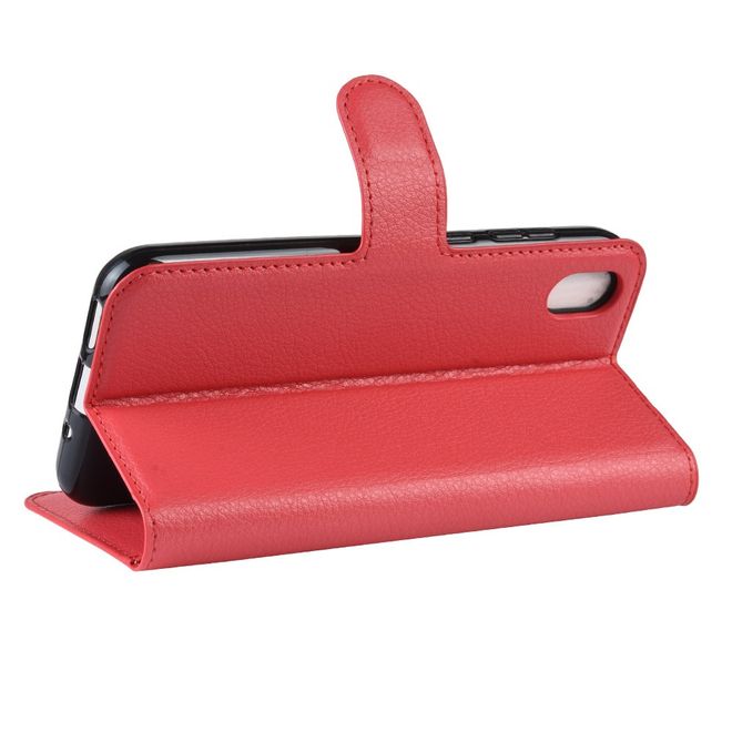 Huawei Y5 (2019) Handy Hülle - Litchi Leder Bookcover Series - rot