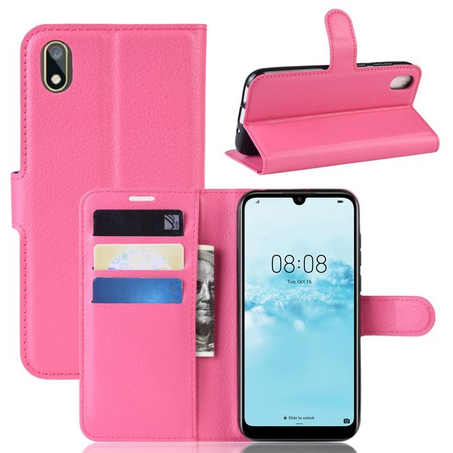 Huawei Y5 (2019) Handy Hülle - Litchi Leder Bookcover Series - rosa