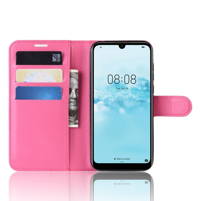Huawei Y5 (2019) Handy Hülle - Litchi Leder Bookcover Series - rosa