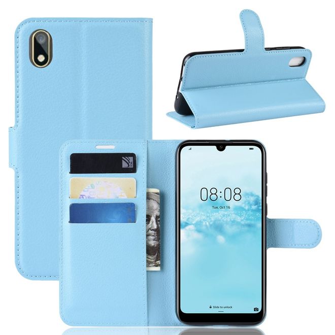 Huawei Y5 (2019) Handy Hülle - Litchi Leder Bookcover Series - blau