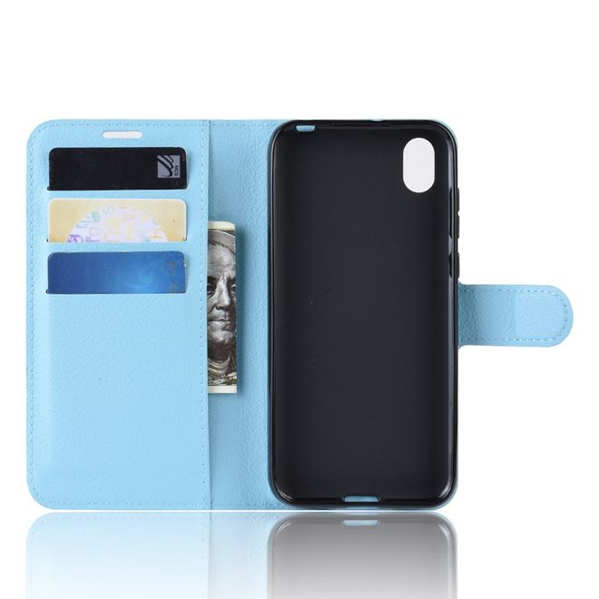 Huawei Y5 (2019) Handy Hülle - Litchi Leder Bookcover Series - blau