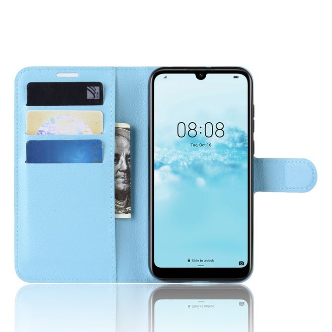 Huawei Y5 (2019) Handy Hülle - Litchi Leder Bookcover Series - blau