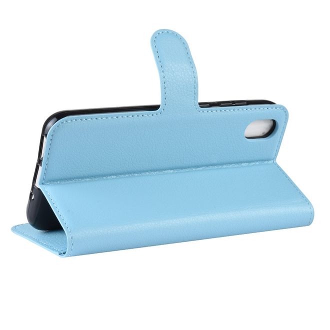 Huawei Y5 (2019) Handy Hülle - Litchi Leder Bookcover Series - blau