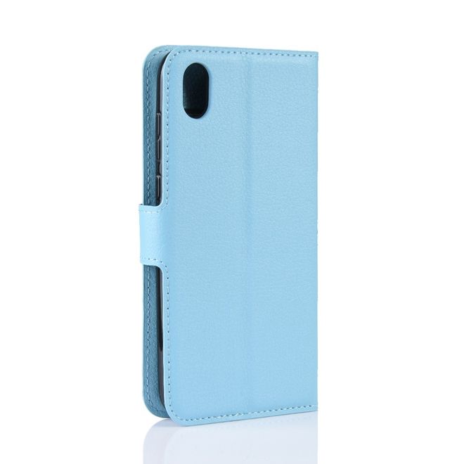 Huawei Y5 (2019) Handy Hülle - Litchi Leder Bookcover Series - blau