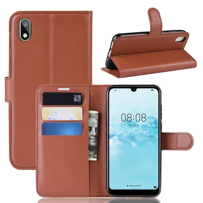 Huawei Y5 (2019) Handy Hülle - Litchi Leder Bookcover Series - braun