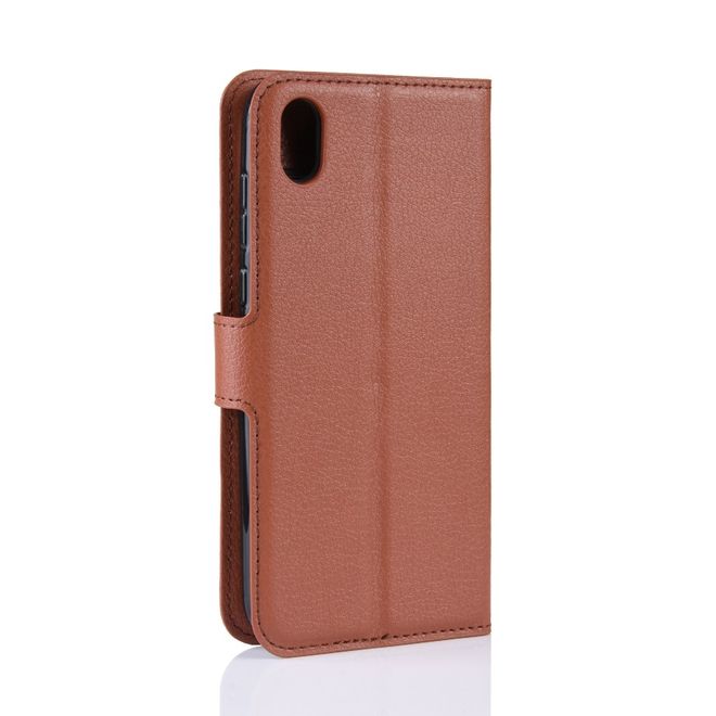 Huawei Y5 (2019) Handy Hülle - Litchi Leder Bookcover Series - braun