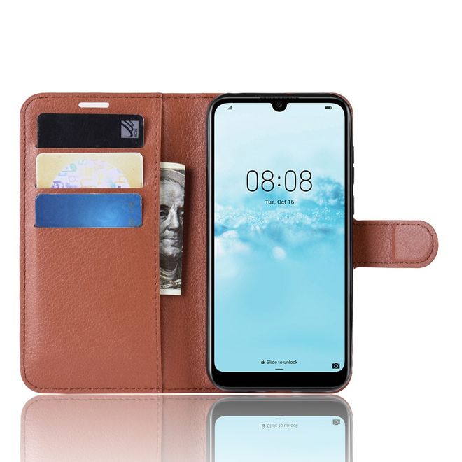 Huawei Y5 (2019) Handy Hülle - Litchi Leder Bookcover Series - braun