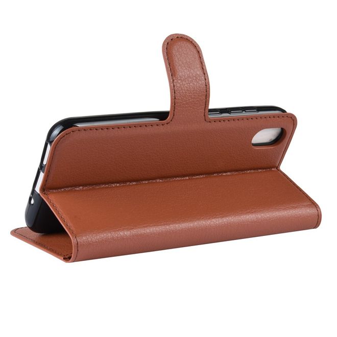 Huawei Y5 (2019) Handy Hülle - Litchi Leder Bookcover Series - braun