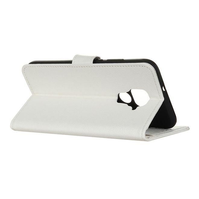 Huawei Mate 30 Lite Handy Hülle - Litchi Leder Bookcover Series - weiss